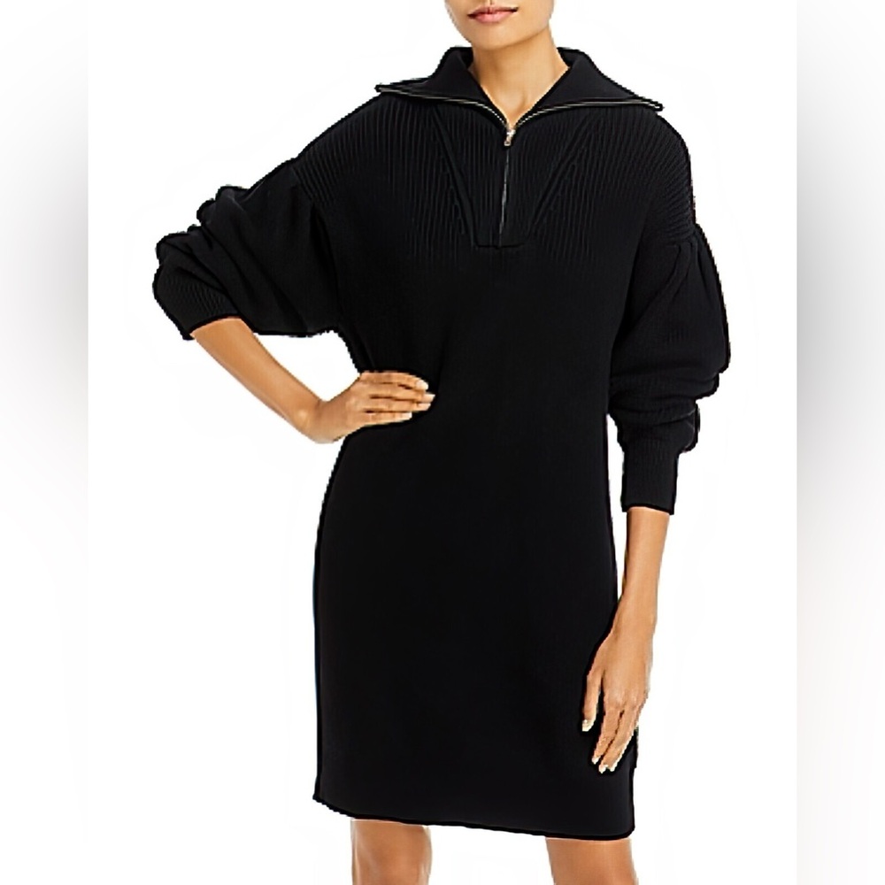 NWT Aqua Knit 100% Cotton 1/4 Zip Black Sweater Dress